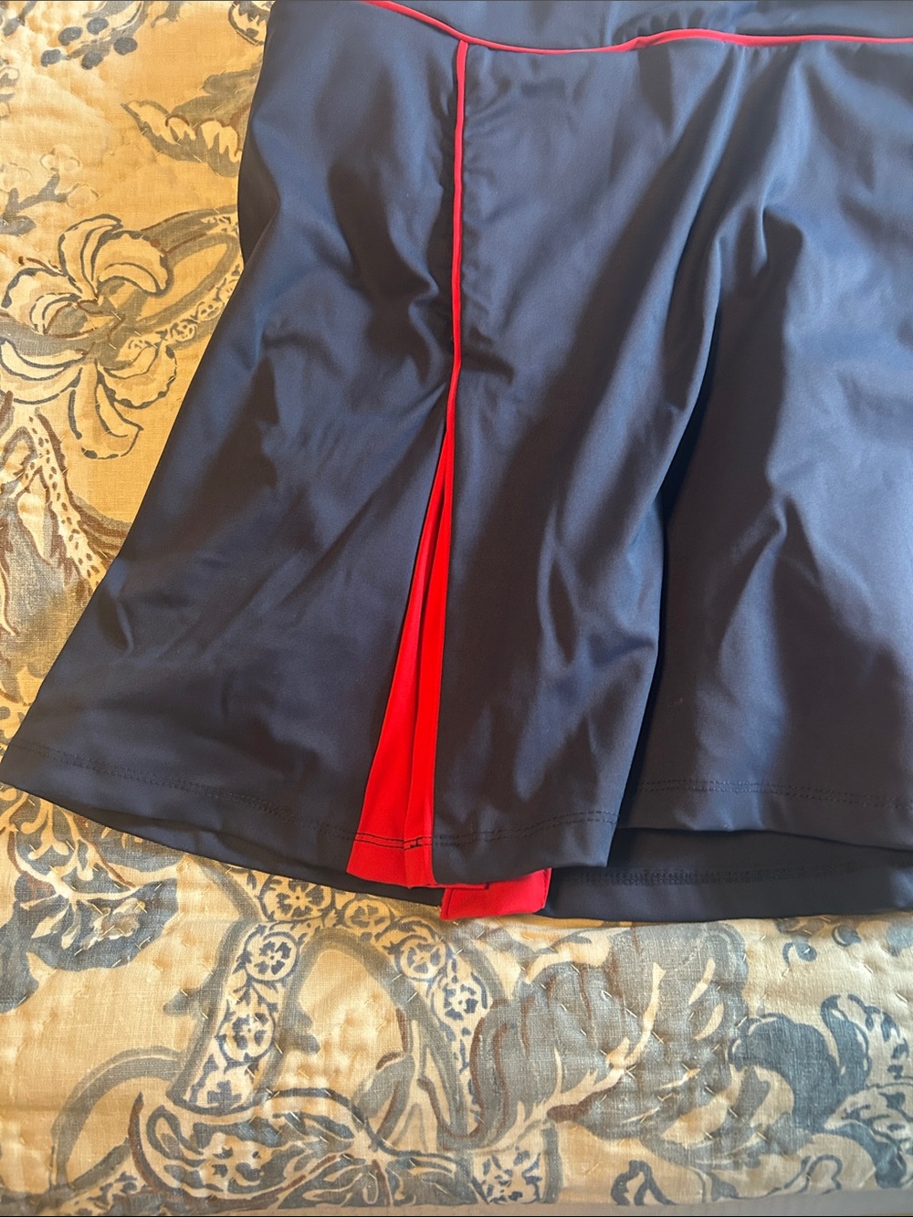 Navy Tennis Skirt with Red Piping and Pleats - Picture 3 of 8
